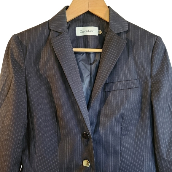 Calvin Klein size 4 blue striped long-sleeve button-down Blazer Suit  Jacket - Picture 3 of 10